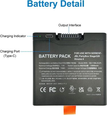 Запасний акумулятор SLODA для портативної колонки JBL PartyBox Stage320 Xtreme 4, акумуляторний (7,4 В 10000 мАг)