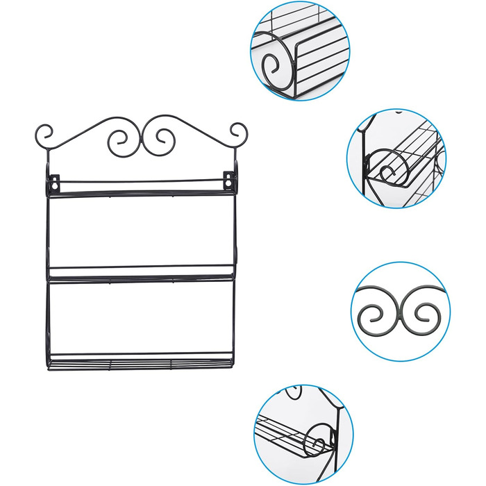 Поличка для спецій, кухонна полиця, драбина для спецій, металева з 3 ярусами, органайзер для спецій, настінна полиця, кухонна полиця, тримач для спецій, кухонний органайзер, компактний, настінні полиці для шаф та ванних кімнат (чорні)