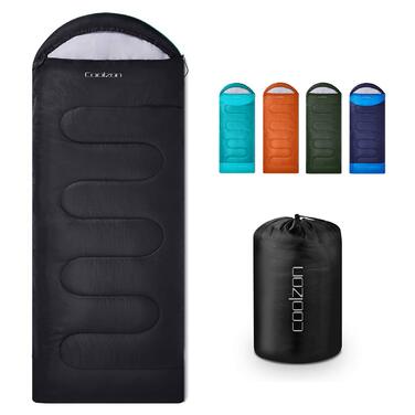 Спальний мішок Coolzon для дорослих, на 3-4 сезони, водонепроникний, надлегкий, для дітей, кемпінг, портативний, чорний
