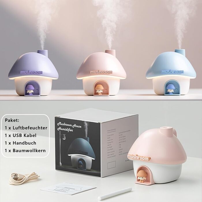 Мл Cute Mushroom House Humidifier Міні-зволожувач USB з 7 кольорами підсвічування, автоматичним відключенням і безшумним режимом для офісу, спальні, автомобіля, робочого столу (синій), 300