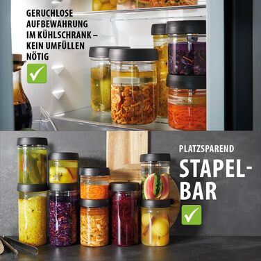 Банка для бродіння GEFU NATIVO 1 літр, включаючи вагу, банка для бродіння з вагою та кришкою, прозора, для маринування, бродіння 1 літр (без товкача та щипців)