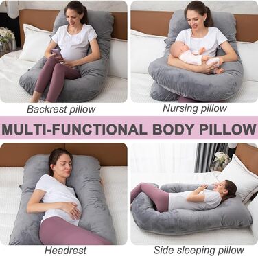 Подушка для вагітних з подрібненого пінного матеріалу з ефектом пам&39яті для сну, подушка для вагітних, підтримка живота, U-подібна форма на все тіло (пінний матеріал з ефектом пам&39яті, сірий) Сірий пінний матеріал з ефектом пам&39яті