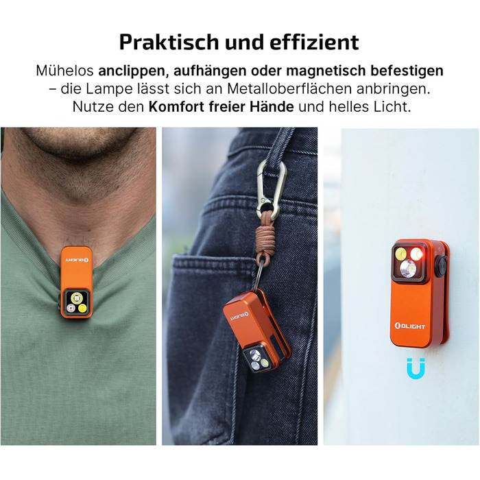 Міні-світлодіодний ліхтарик OLIGHT Oclip Pro з прожектором, сфокусованим світлом та червоним світлом, яскравий акумуляторний ліхтарик 500 люменів USB-C, лампа-кліпса IPX6, невеликий миготливий ліхтарик для бігунів та кемпінгу (помаранчевий)