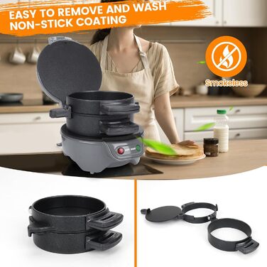 Бутербродний тостер Бургерниця з кільцями для яєць і таймером, ефективні конфорки з антипригарним покриттям, можна мити в посудомийній машині, ідеально підходить для гамбургерів, закусок і швидкого сніданку своїми руками (срібло)