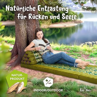 Подушка для спини livasia з тайського шовку - 32x55x30 см - трикутна подушка для саду та балкону, клиноподібна подушка з капоком, ручної роботи, подушка для медитації (зелений/слоновий шовк)