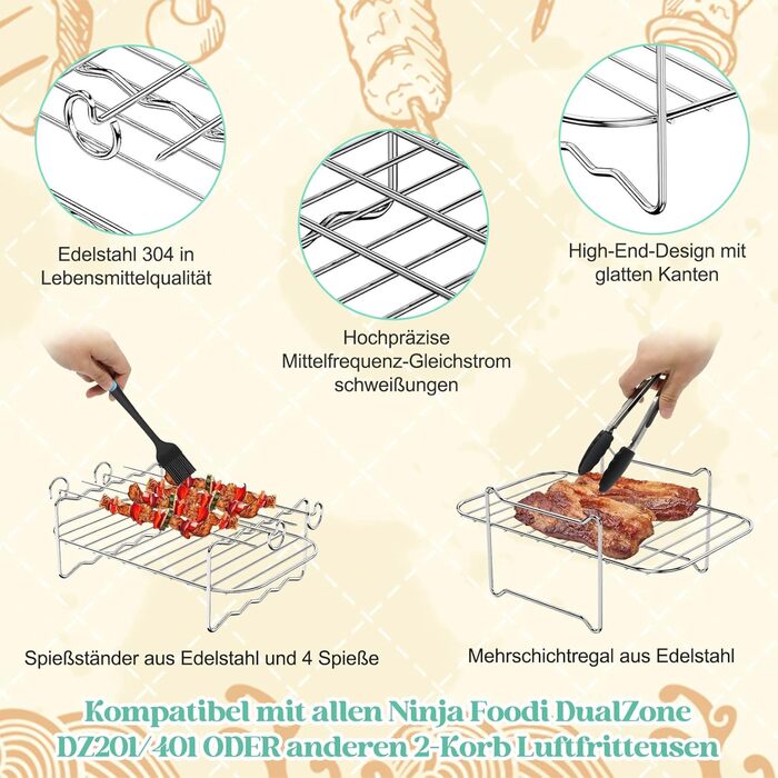 Аксесуари для фритюрниці Idota з 10 предметів, аксесуари для фритюрниці з силіконовими вставками/решітка для приготування їжі/решітка для приготування на пару/рукавички для духовки/мультиварка для COSORI 5.5 л/6.4 л, Tefal 5.6 л/6.5 л і Philips 6.2 л/7.2 