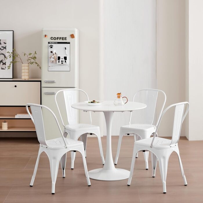Круглий обідній стіл, сучасний обідній стіл у стилі кежуал, підходить для 2-4 осіб, ідеально підходить для вітальні, їдальні, кухні, кафе - Білий - 80 см 80*80*75 см Білий