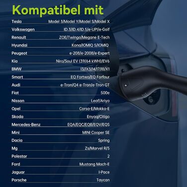 Зарядний пристрій для електромобілів SYNCWIRE 11кВт тип 2-7,5м 3-фазний 6-16А з регульованою потужністю зарядки зарядний кабель дл