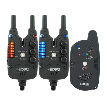 Сигналізатор клювання Hirisi Tackle для лову коропа з пультом дистанційного керування (радіоприймач), нічним освітленням, регулюванням чутливості, гучності та тону. Комплект сигналізаторів клювання. FBA-S8-2