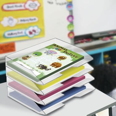 Лоток для листів Acrimet, що штабелюється, альбомний формат, офісний органайзер для паперу та документів A4, міцний пластик (прозорий) (4 шт.)