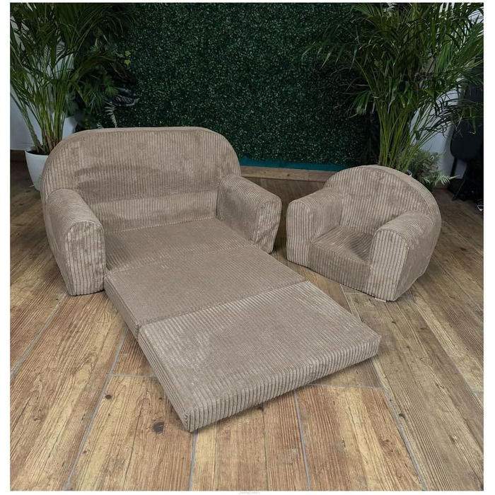 Дитячий диван FORTISLINE (круглий) з плюшу - Міні-ігровий диван з розкладкою - Дитячий диван з функцією сну 78x45x40 см - М&39який диван Oeko-TEX, включаючи подушку, коричневий