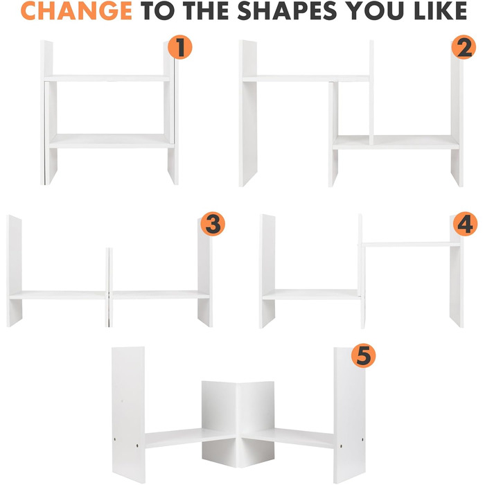 Регульована настільна полиця powerking, дерев&39яна книжкова полиця, органайзер для зберігання на столі, стійка для полиць, розширювана подвійна H-подібна книжкова полиця, білий колір 2432-білий