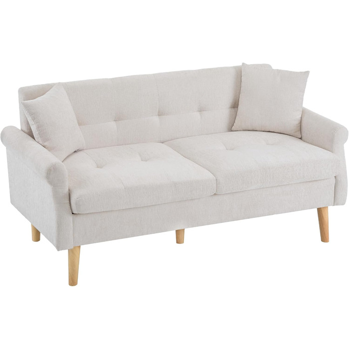 Двомісний диван, м&39який диван, диван з товстими подушками, м&39які меблі, бежева шениллова тканина, підходить для вітальні, спальні, квартири