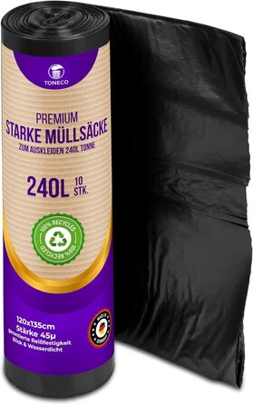 Міцні сміттєві пакети 240 л - чорні - для муніципальних контейнерів для відходів - 100 перероблені - (від 10 до 300 пакетів) (20)