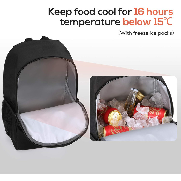 Рюкзак-холодильник TOURIT 25L, водонепроникний, надлегкий, для пікніків, кемпінгу, походів, барбекю, чорний
