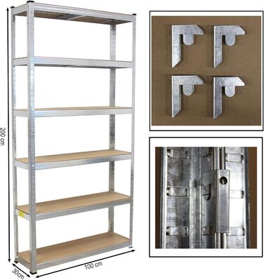Посилений стелаж, Безболтовий стелаж, 200x100x30 см, Архівний стелаж, Посилений стелаж, Стелаж для зберігання, Стелаж для підвалу, Металевий стелаж, Стелаж для гаража, Стелаж для документів, 2 шт.