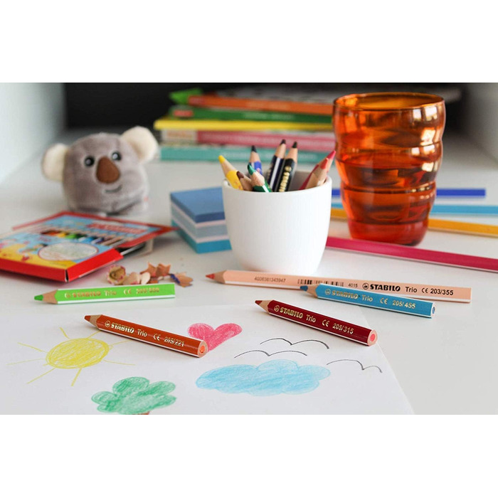 Трикутні кольорові олівці - Trio товсті короткі - упаковка з 12 шт. , 12 шт. у коротких картонних футлярах