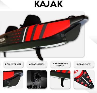 Надувний човен, Каное, Каяк для пригод 385 x 85 см, В комплекті сумка, насос, сидіння, весло зі скловолокна, 385 Red