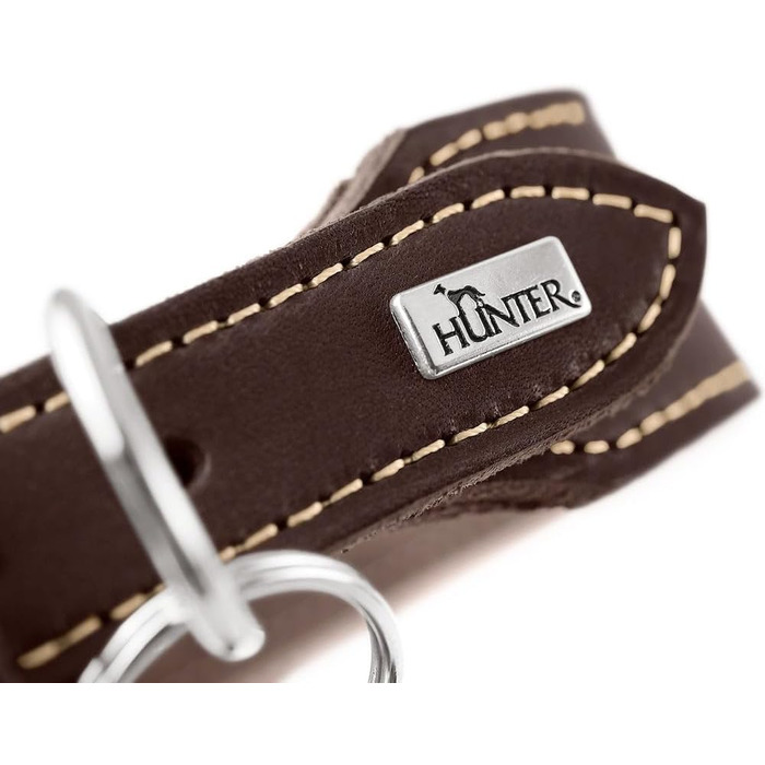 Ошийник для собак Hunter Aalborg ЕКСТРАШИРОКИЙ, колір коньяк, з м'якої шкіри напів-аніліну, з елегантним контрастним швом, виготовлено в Німеччині, розмір 35 коньяк 35