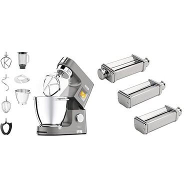 Кухонний комбайн Kenwood Titanium Chef Patissier XL KWL90.034SI (1400 Вт) з набором для кондитерів (4 предмети), сріблястий набір для приготування пасти MAX980ME з нержавіючої сталі