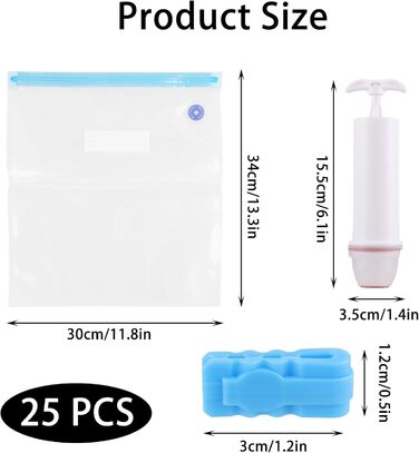 Вакуумні пакети для їжі багаторазові з клапанною блискавкою 30x34 см Безкоштовні пакети Sous Videv Вакуумний контейнер Вакуумні пакети для фруктів, овочів, подорожей, 25 шт.