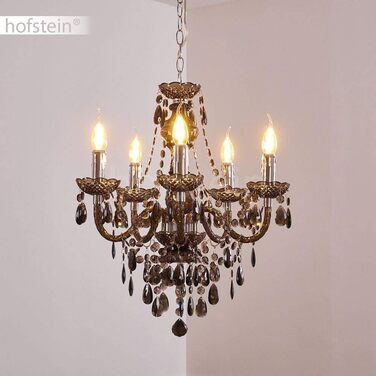 Металева люстра в чорному/хромованому кольорі, підвісний світильник 5-light, 5 x E14, класичний підвісний світильник з декоративними кристалами, вінтажний/ретро дизайн, без лампочки (чорний, прозорий, прозорий)