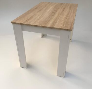 Обідній стіл, дуб сонома, світлий, пиляний, білий, з краєм під масив дерева, 110x70