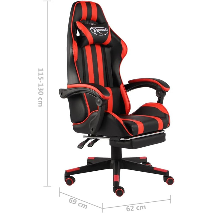 Ігрове крісло LAPOOH з підставкою для ніг, офісне крісло, ігрове крісло, ігрове крісло, обертове крісло, письмове крісло, чорно-червона штучна шкіра