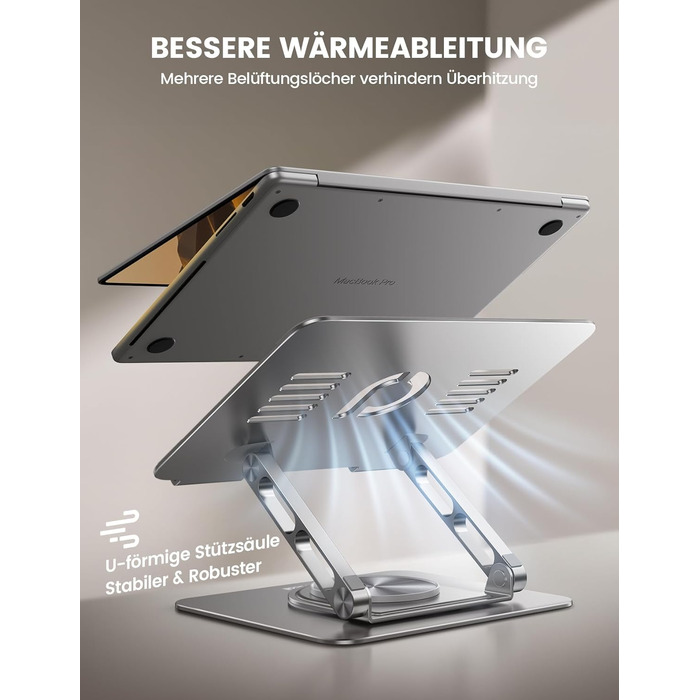 Підставка для ноутбука Lamicall регульована, поворотна на 360, алюмінієва, складана. Ергономічна підставка для Macbook Pro/Air та інших ноутбуків 10-17,3 дюймів для дому та офісу срібляста.