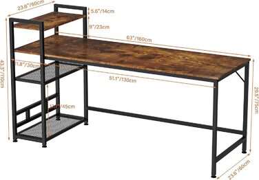 Письмовий стіл HOMIDEC, комп'ютерний стіл з книжковою полицею, навчальний комп'ютерний стіл для ноутбука з 4-х ярусними полицями д