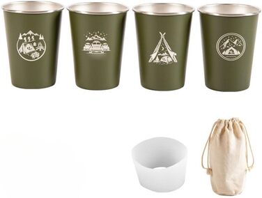 Набір з 4 кавових чашок з нержавіючої сталі 304 для використання на відкритому повітрі об&39ємом 350 мл із силіконовим тримачем для чашок