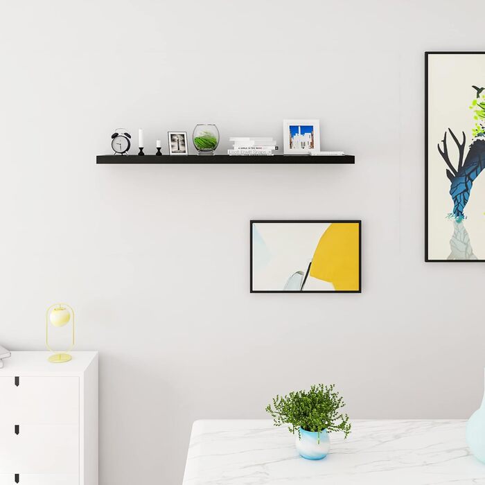 Настінна полиця WOLTU Volato, Плаваюча настінна дошка, Глянцевий чорний колір, Плаваюча полиця, Полиця для CD/DVD, Книжкова полиця, Дерев&39яна дошка, 120 x 22,9 x 3,8 см, RG9484sz, 120 см, Чорний