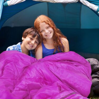 Дитячий спальний мішок REDCAMP для хлопчиків та дівчаток 175 x 65 см, матусин спальний мішок, зручний, легкий та теплий з регульованою довжиною, 3 сезони, підходить для кемпінгу та активного відпочинку, синій/рожевий