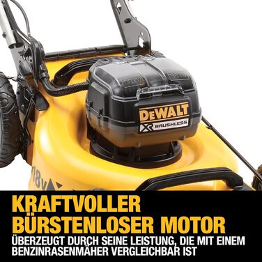 Акумуляторна газонокосарка DEWALT (18 В, ширина зрізу 48 см, для великих ділянок (до 800 м), з функцією мульчування, 5-позиційне регулювання висоти зрізу, травозбірник на 55 л, поставляється без акумулятора та зарядного пристрою) DCMW546N Унікальна