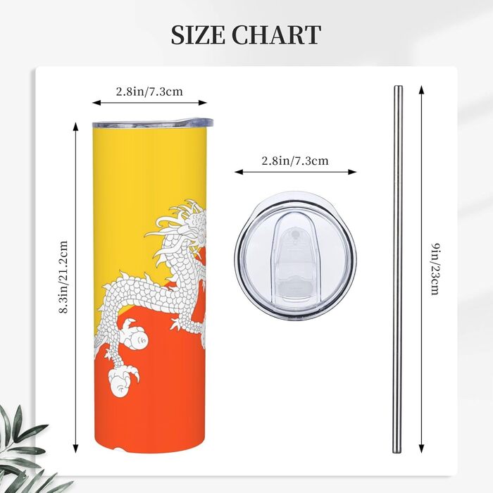 Кухоль з прямою трубочкою, дизайн прапор Королівства Бутан, дорожній кухоль з принтом, підходить для кемпінгу, офісу та дому, 590 мл