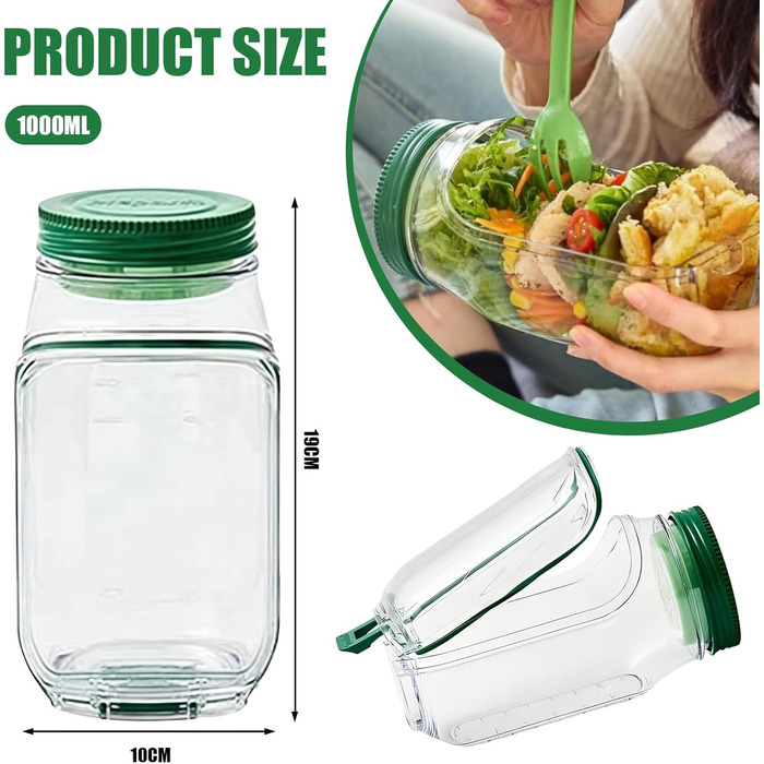 Салатник для виносу, коробка для салату, ланч-бокс для збереження свіжості з контейнером для заправки, герметична коробка для салату, розділення вологого/сухого, вертикальні шари, контейнер для приготування їжі з позначками ваги