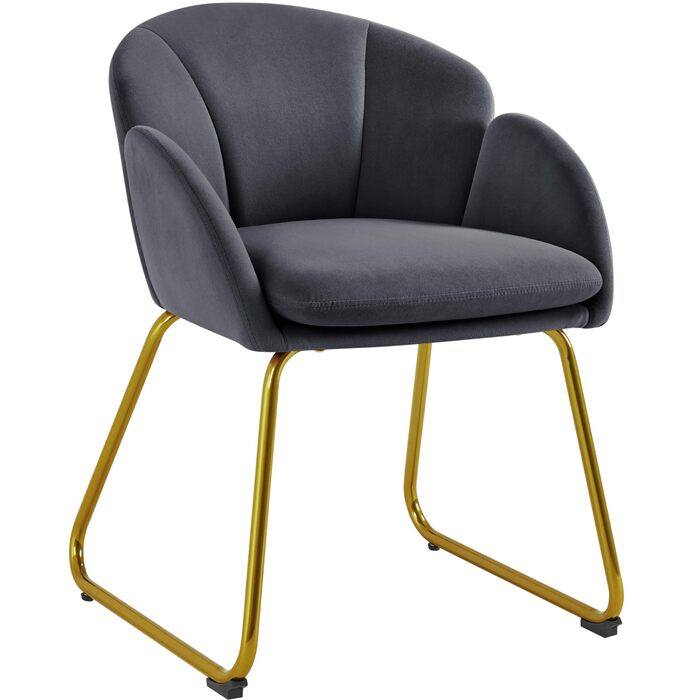 Сучасний обідній стілець Yaheetech, кухонний стілець у формі квітки, м&39яке крісло із золотистими металевими ніжками, для вітальні/їдальні, темно-сірий, темно-сірий поліестер