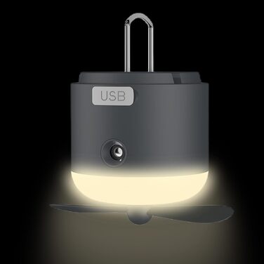 Наметовий світильник з вентилятором - зарядний від USB з 4 швидкостями вітру, як спорядження для виживання Кемпінговий вентилятор з гачком для приміщень, вулиці, офісу, відключення електроенергії, автомобіля, тенту