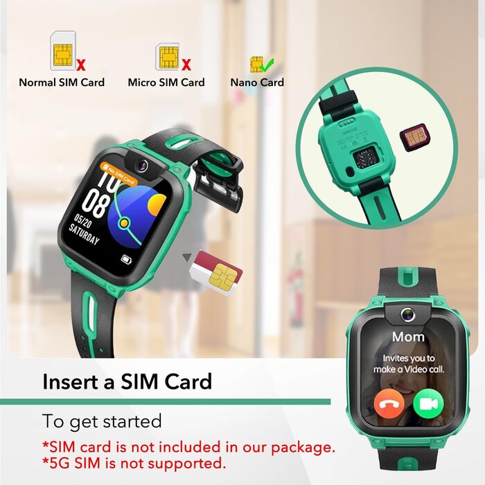 Дитячий смарт-годинник з GPS та телефоном, Дитячий смарт-годинник з GPS, Дитячий смарт-годинник з тривалим відео- та телефонним зв&39язком, Водонепроникний IPX8 (зелений) Зелений Z1, 1