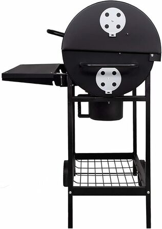 Гриль-візок XXL 103x110x59 см. Вугільний гриль з металевим корпусом та кришкою, решіткою для грилю, 2 колесами, полицею для зберігання, попільницею та регульованою системою вентиляції.