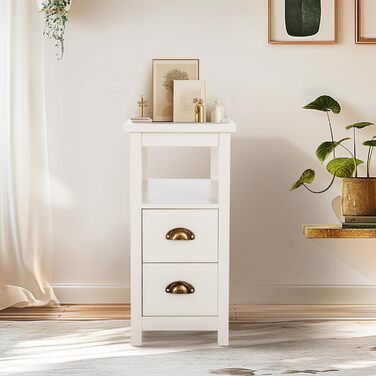 Журнальний столик MAISON ARTS, вузька тумбочка з 2 шухлядами, журнальний столик для вітальні, спальні, колір слонової кістки