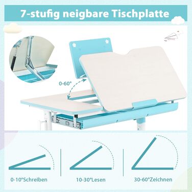 Дитяча парта DREAMADE з регулюванням висоти, шкільна парта з регулюванням нахилу, парта для дітей, парта для підлітків з підставко