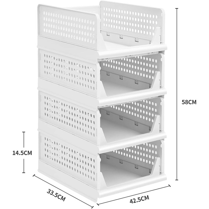 Органайзер для шафи-купе, штабелювана коробка для зберігання одягу, ковдр та іграшок, 33,5 x 43 x 56 см, 4 (2 шт.) - Білий 33,5 x 43 x 56 см, 4 шт. (2 шт.) Білий
