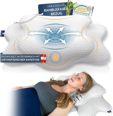 Ортопедична подушка для сну Бамбук Ергономічна подушка для підтримки шиї з в&39язкопружною піною з ефектом пам&39яті та дихаючою чохлом з бамбукового волокна Для сну на спині, боці та животі. Білий бамбук.