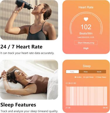 Розумний годинник для чоловіків та жінок, 2,01-дюймовий фітнес-трекер з функцією телефону/голосового помічника/нагадування про повідомлення, фітнес-годинник з монітором серцевого ритму та сну (рожеве золото, метал рожевий силікон) Рожеве золото рожевий