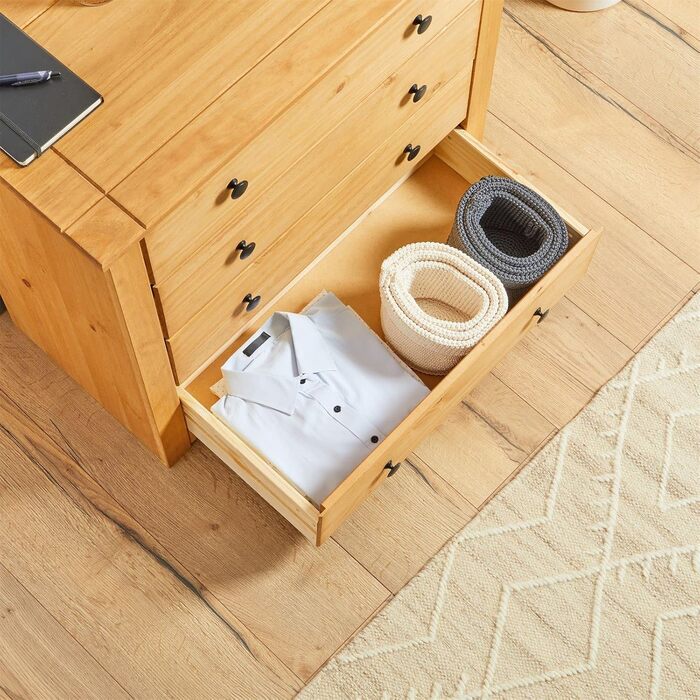 Комод CARO Furniture Cancun у стилі кантрі, виготовлений з масиву сосни, сучасний сервант з 4 шухлядами, сервант з тонованою та вощеною поверхнею