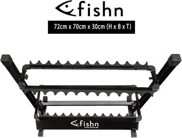 Підставка для вудок FISHN на 24 вудки виготовлена з високоякісного алюмінію, тримач для вудки, тримач для вудки - 72 x 70 x 30 см (чорна) чорний матовий