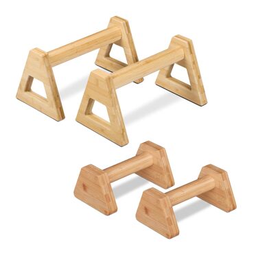 Ручки для віджимань Relaxdays, набір з 4 шт., бамбукові паралелети, 2 різних розміри, калістеніка, стійка на руках, натуральний колір