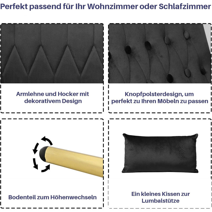 Крісло GRAVFORCE з підніжкою та підставкою, крісло для вітальні з 2 зарядними портами, крісло для читання, крісло для телевізора, м&39яке крісло, крісло-реклайнер, крісло для відпочинку, вантажопідйомність до 159 кг, стильний дизайн, оксамит, чорний