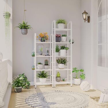 Окремостояча полиця, книжкова полиця, полиця для зберігання з 5 рівнями, 8 S-подібних гачків, металевий каркас, мінімалістичний стиль, органайзер для вітальні, домашнього офісу, спальні, ванної кімнати, білий HBC055W 146 см білий